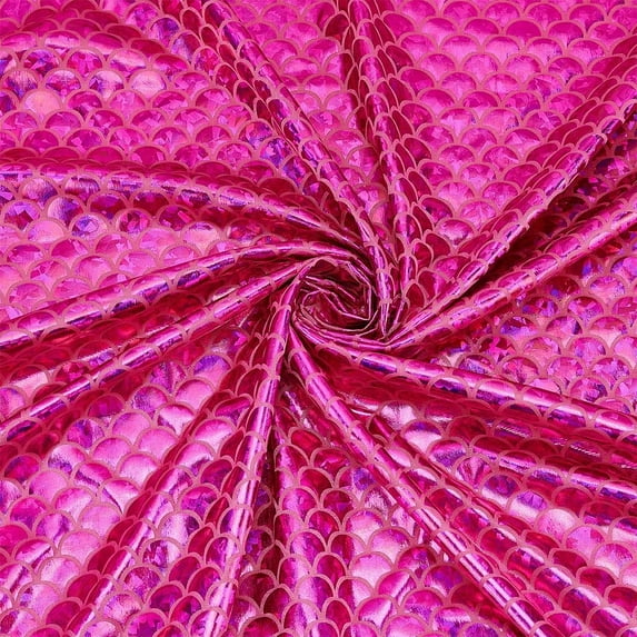1.1Yard Mermaid Scales Fabric 59.03inch Wide Fuchsia Sparkly Hologram Fish Scale Fabric Mermaid Fish Scales Stretch Fabric Spandex Fabric