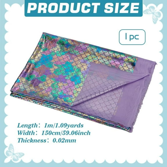 1.1Yard Mermaid Scales Fabric 59inch Wide Colorful Sparkly Hologram Fish Scale Fabric Non-Stretchy Polyester Mermaid Fish Scales Fabric Light Purple Fabric Backing for Carnival Decor