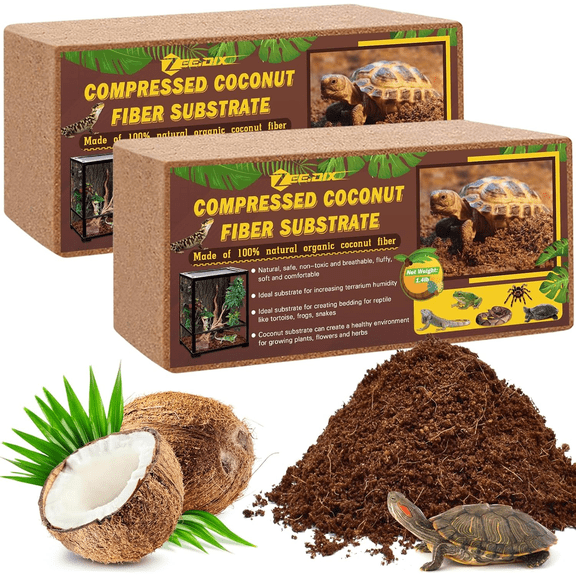 1.1kg Compressed Coconut Fiber Brick – Natural Coco Coir Reptile Substrate, Highly Absorbent Terrarium Bedding for Snakes, Lizards, Turtles & Amphibians
