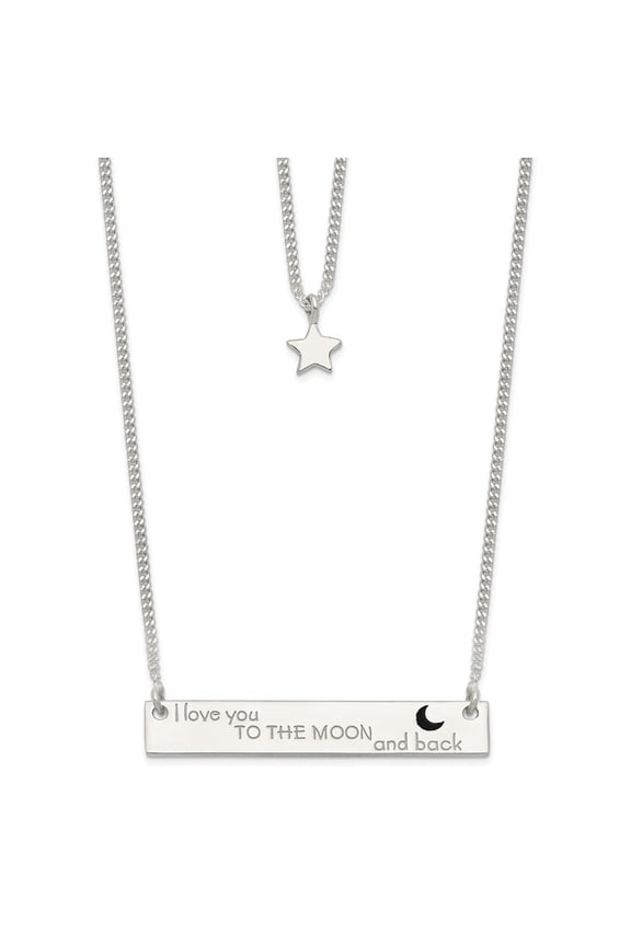 1.1mm Sterling Silver Enameled Moon and Back 2-strand Bar Necklace - 4.5 Grams - 16 Inch
