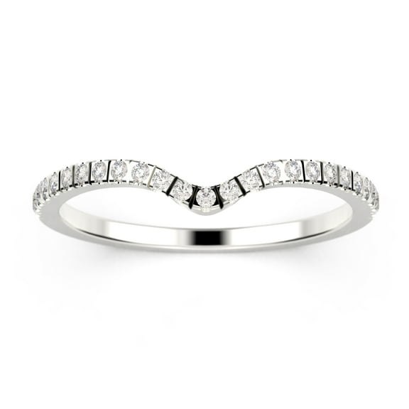 1.1mm round cut, 25 stones Diamond Moissanite wedding band 18K White Gold over silver