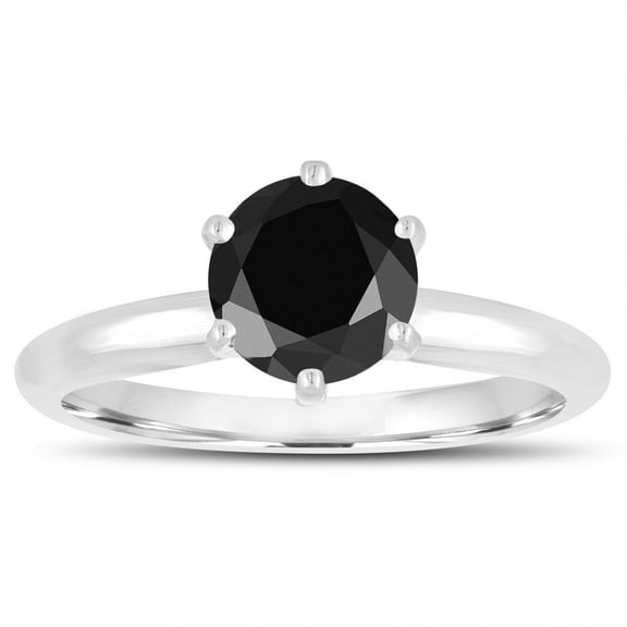 1/2 0.5 Carat 14K White Gold Black Diamond Solitaire Ring (AAA Quality)