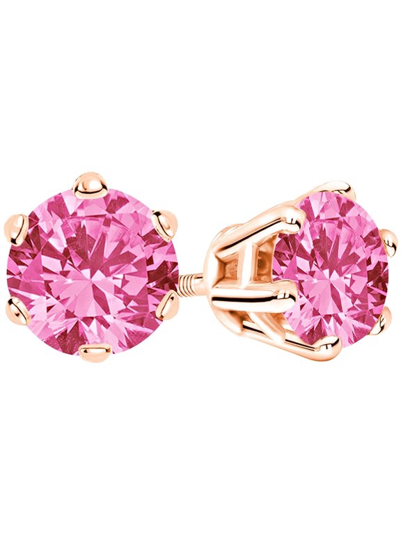1/2 0.5 Carat Total Weight Pink Sapphire Solitaire Stud Earrings Pair 14K Rose Gold Popular Premium Collection 6 Prong Screw Back