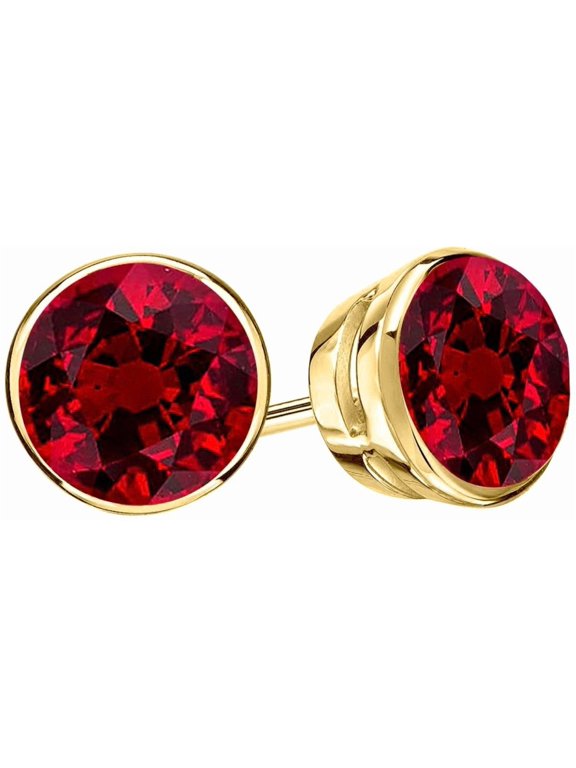 1/2 0.5 Carat Total Weight Ruby Solitaire Stud Earrings Pair 18K Yellow Gold Popular Premium Collection Bezel Push Back