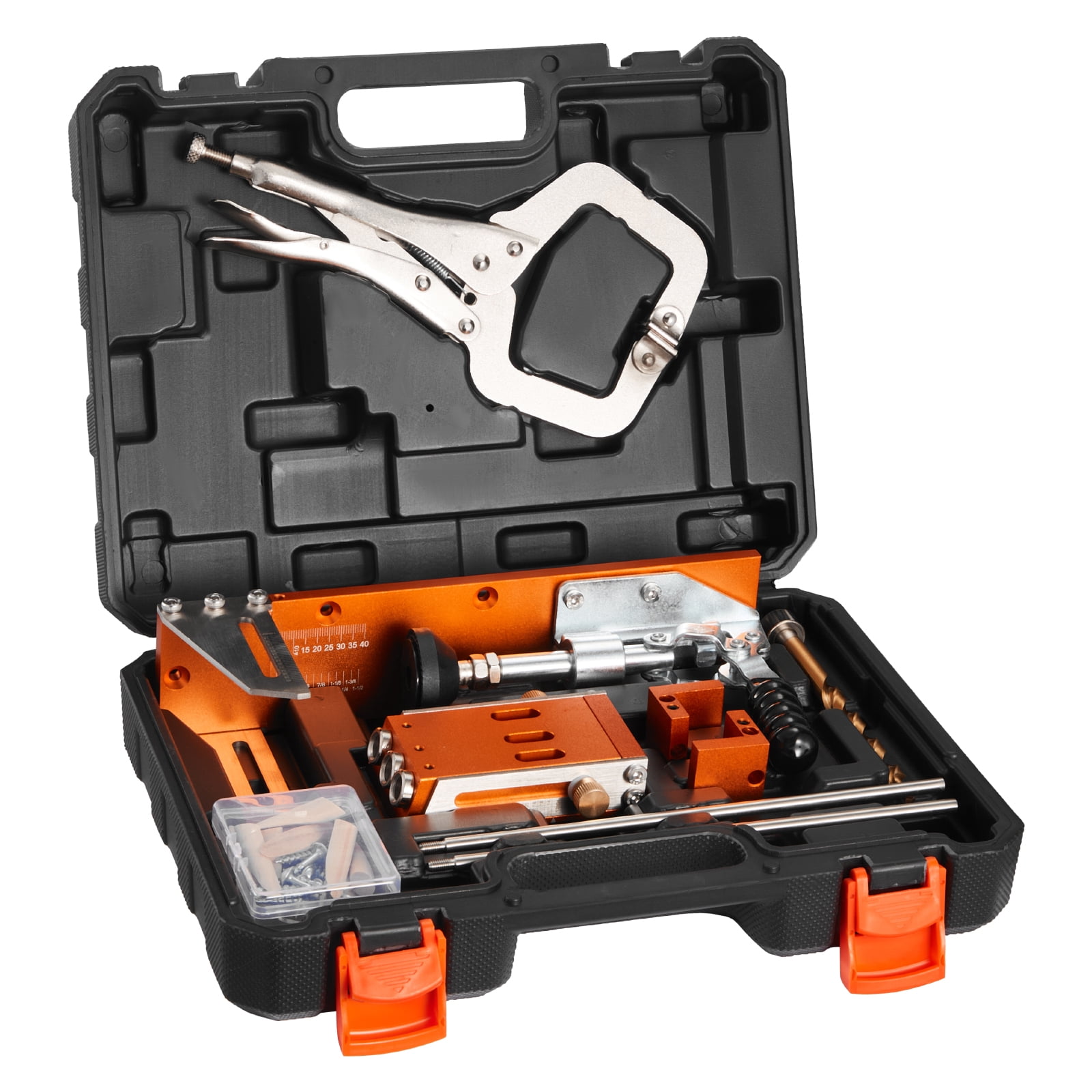 “1/2 to 1-1/2 Inch Adjustable Pocket Hole Jig Kit – Heavy-Duty Woodworking Tool Set with Toolcase, C-Clamp, Step Drill & Hex Wrench for DIY Furniture & Frame Assembly”