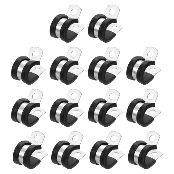 1/2"(14mm) Cable Clamp, 304 Stainless Steel Rubber Cushioned Insulated Clamp R Shape Metal Clamp Tube Holder for Pipe Hose Wire Cord Installation 14Pcs