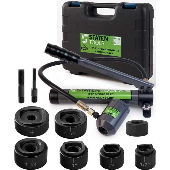 1/2" - 2" Hydraulic Knockout Punch Set | 15 US Tons | Knock Out Set with 6 Dies | Punching Capacity 11-16 Gauge | 1 Year WARRENTY | Staten Tools