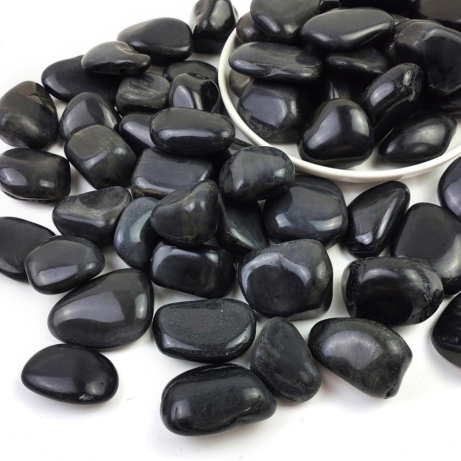 1-2.2 Inch Natural Polished Black River Rocks,2LB Black Polished ...