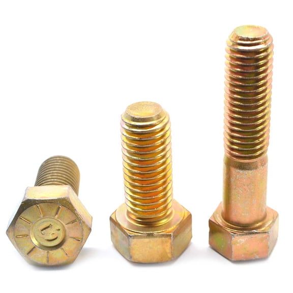 1/2"-20 x 2 1/2" (PT) Fine Thread Grade 9 Hex Cap Screw (Bolt) L9 - USA Alloy Steel Yellow Zinc Plated Pk 5