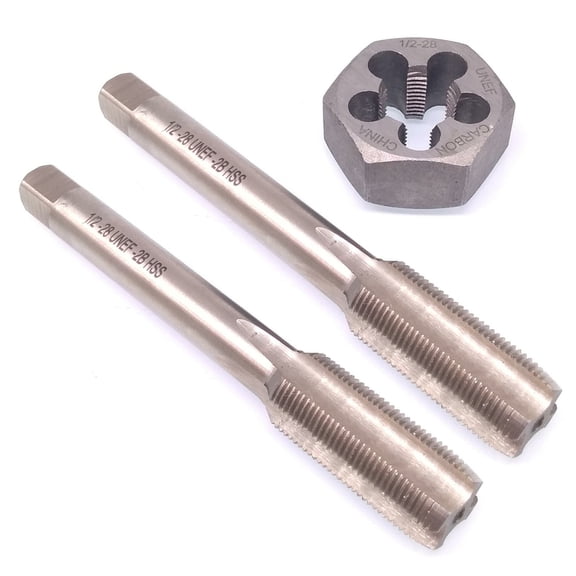 1/2-28 Taper & Plug Tap and Hex Die Threading Set, Right Hand for Precision Thread Cutting High Speed Steel