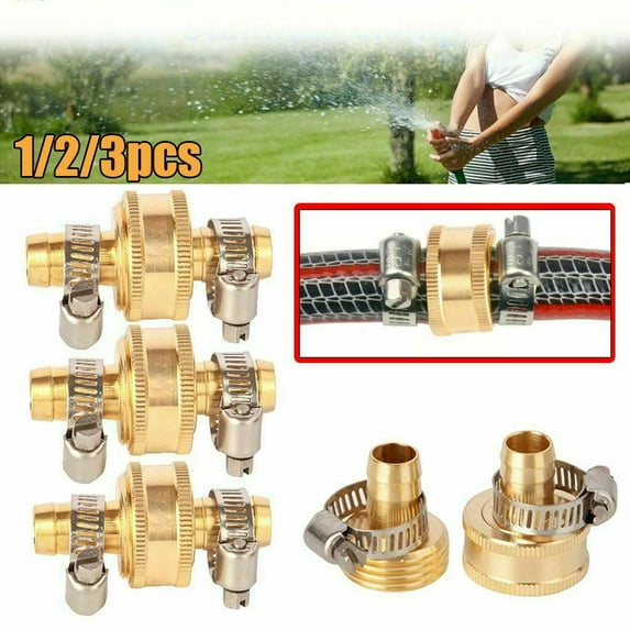 1/2" 2Pairs Garden Brass Hose Mender End Repair Kit Hose Connector Male Female Connector