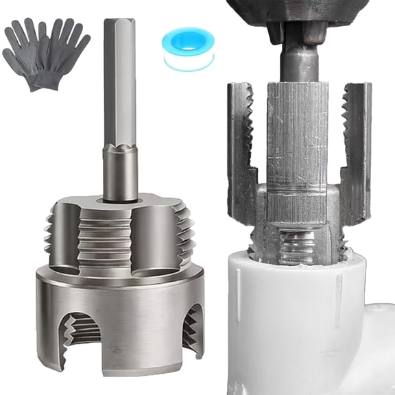 1/2" & 3/4" & 1" Water Pipe Internal and External Integrated Threader, Electric Drill Compatible Heavy-Duty Pipe Thread Cutting Tool Set (1'')