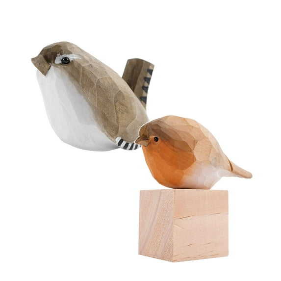1/2/3/4/5/6 PCS Little Wood Bird Handmade Carved Wooden Bird Figurine for Home Decor, Carving Decoration Cute Red Bird Statues Home Decor Art Carving Work