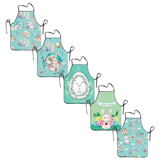 1/2/3/4/5/6Pack Easter Cartoon Rabbit Eggs Apron For Women Men Adjustable Aprons Decoration For Kitchen Cooking Christmas Dinner Holiday Party Kitchen Aprons With Pockets