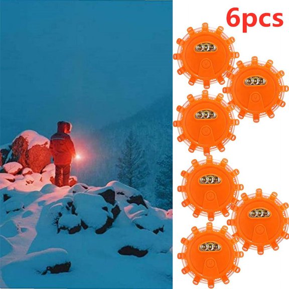 1/2/3/4/6pcs LED Road Strobe Flash Emergency Warning Light,Led Road Flares Safety Flashing Warning Light Roadside Emergency Disc Beacon Kit