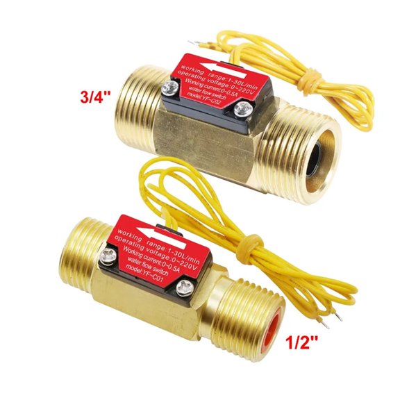 1/2" 3/4" Flow Switch Brass Male Thread DN15 DN20 Liquid Water Sensor With Filtermesh 0-220