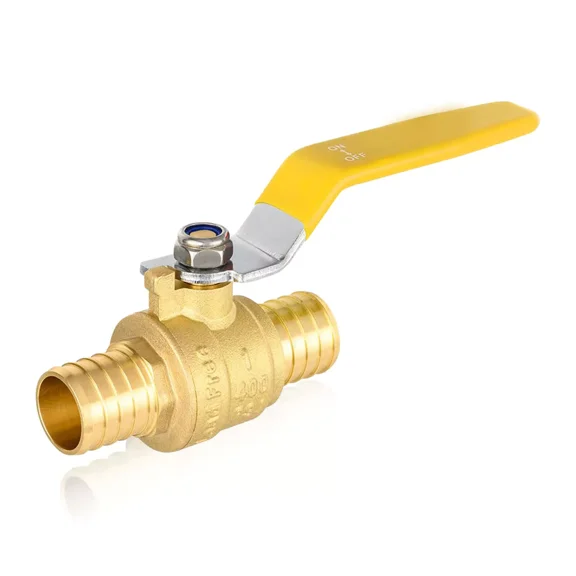 1/2" 3/4" PEX Ball Valve with Yellow Handle, Full Port, Lead-Free Brass Shut Off Valve for Plumbing