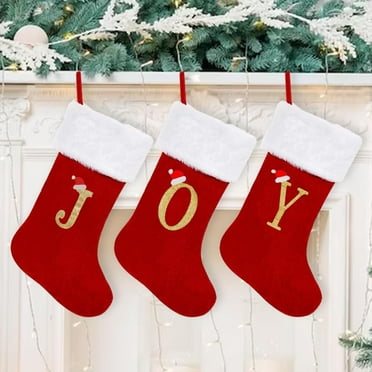 1/2/3/4 Pack Christmas Stockings Xmas Stockings with Joy Letters Large Winter Santa Hats Stocking Decorations Red Velvet Gift Stockings for Home Hanging Ornaments Christmas Party Favor