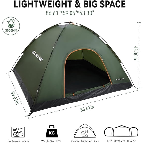 1/2/3/4 Person Tents Waterproof&Windproof Family Tents Camping-Tent,Lightweight Portable Pop Up Tent for Camping,Hiking,Mountaineering or Beach Easy to Set Up Adventures Carry Bag