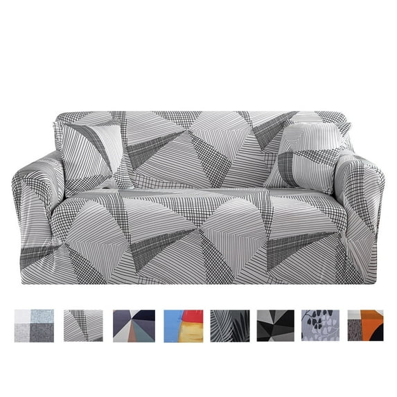 1 2 3 4 Seater Printed Gray Sofa Cover Couch Slipcover, Elastic Stretch Armchair / Loveseat / Couch Sectional Sofa Slipcover Furniture with 1 Pillowcase Protector Dog Pet
