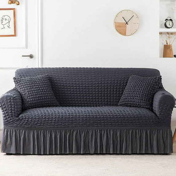 1/2/3/4 Seater Seersucker Sofa Covers Stretch Couch Cover Thick Corner Sofa Slipcover Protector for Home Elastic Armchair Cover (2,3 Seater 185-230cm)