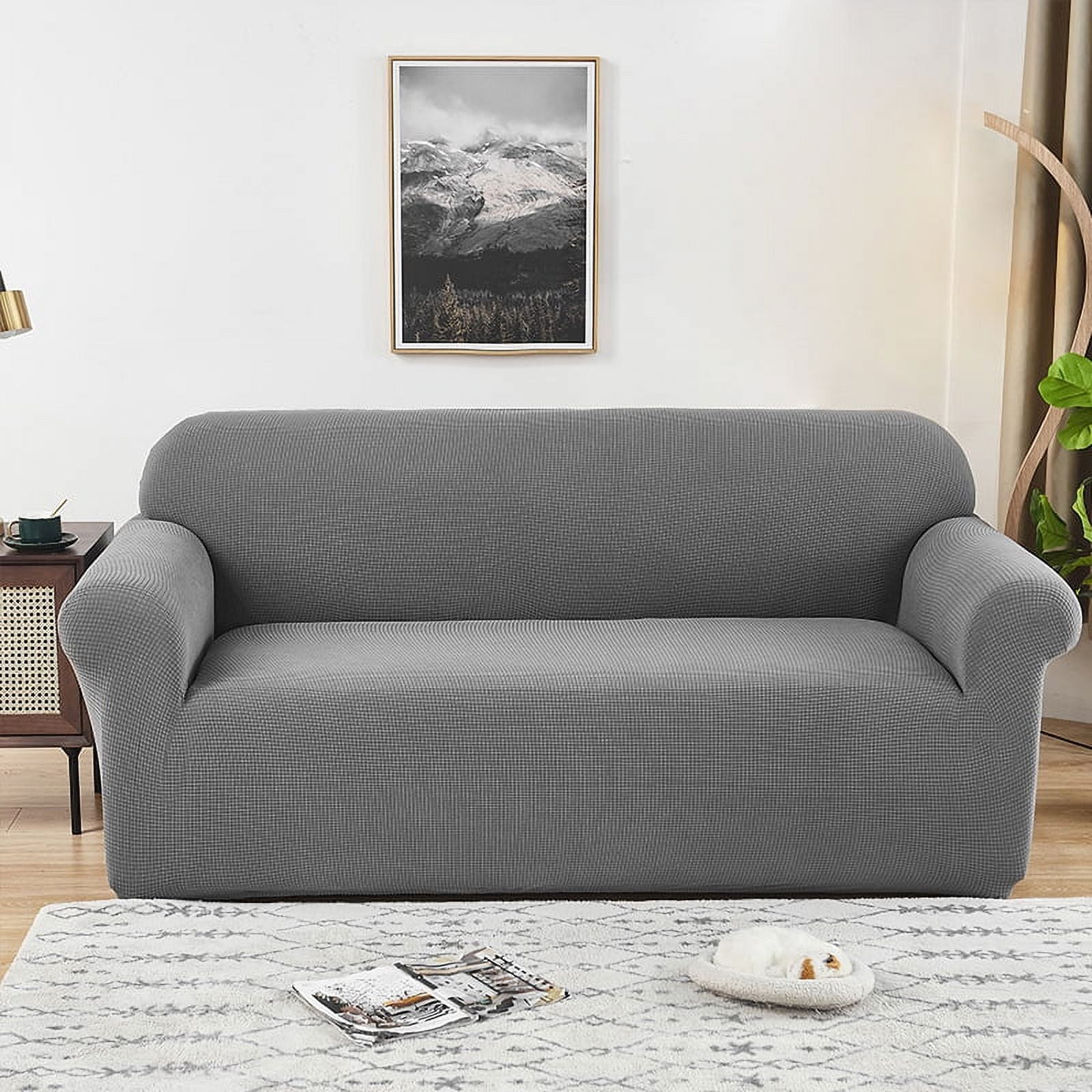 1/2/3/4 Seater Soft Touch Plush Stretch Fabric Sofa Cover, Nonslip Luxury Thick Stretch Sofa Slipcovers Ultra Soft Plush Couch Protector with Elastic Band, Perfect for Home Decor,Grey, 1-Piece