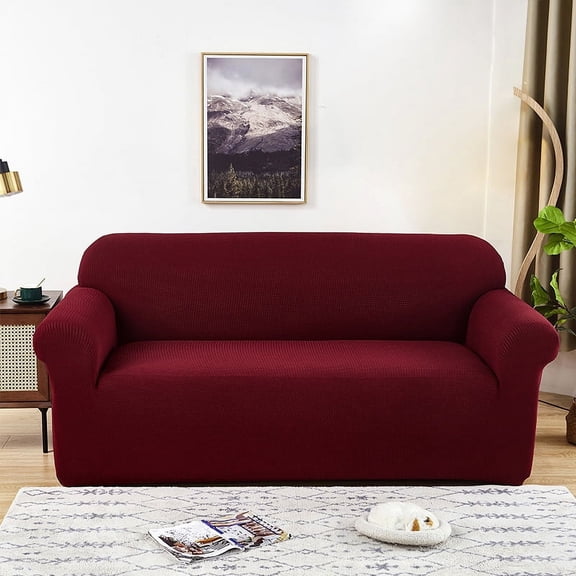 1/2/3/4 Seater Soft Touch Plush Stretch Fabric Sofa Cover, Nonslip Luxury Thick Stretch Sofa Slipcovers Ultra Soft Plush Couch Protector with Elastic Band, Perfect for Home Decor,Win Red, 1-Piece
