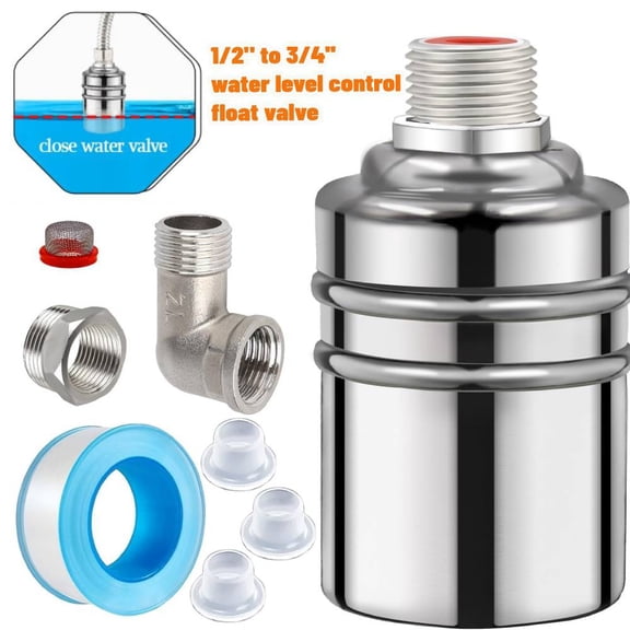 1/2" to 3/4" Water Level Controller Float Valve, 304 Stainless Steel Fully Automatic Water Level Control Float Valve for Water Tank, Pool, Tower, Distiller