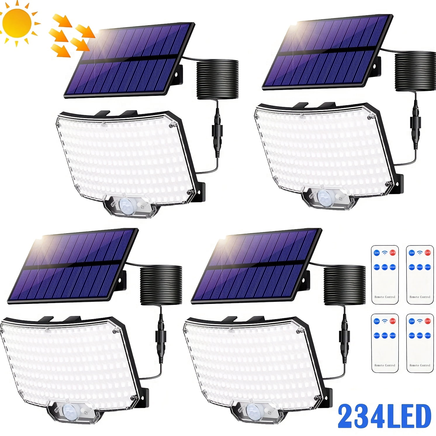 1/2/3/4PCS Solar Outdoor Street Lights, 234 LEDs, Motion Sensor ...