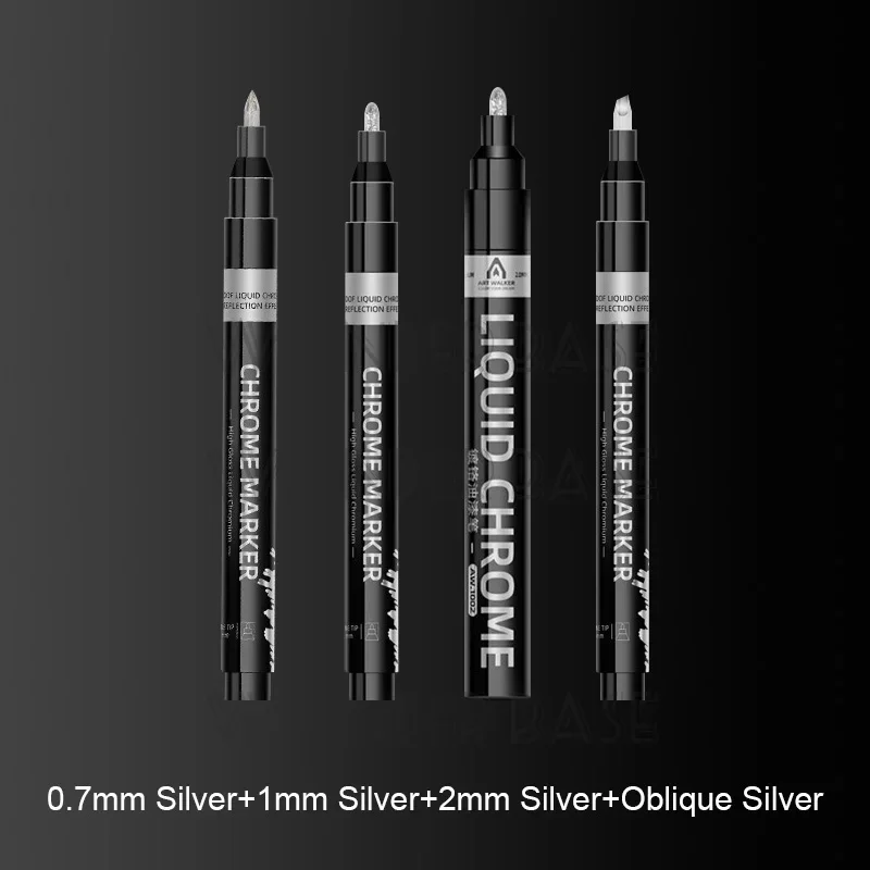 1/2/3/4Pcs Chrome Mirror Marker Pen, 0.7mm 1mm 2mm DIY Reflective Paint Pen, Permanent Gold Silver Copper Marker Model Painting