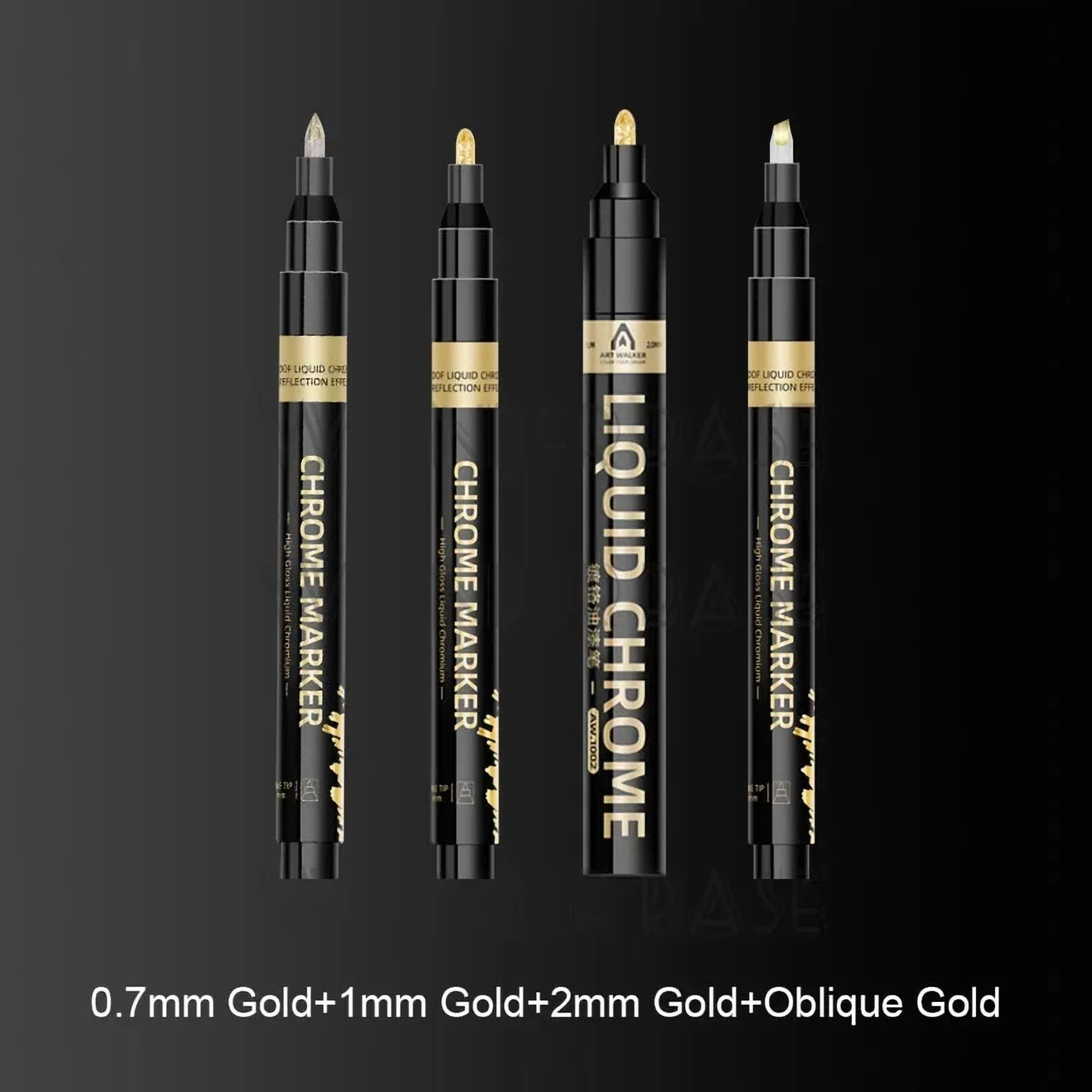 1/2/3/4Pcs Chrome Mirror Marker Pen, 0.7mm 1mm 2mm DIY Reflective Paint Pen, Permanent Gold Silver Copper Marker Model Painting