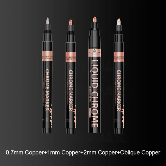 1/2/3/4Pcs Chrome Mirror Marker Pen, 0.7mm 1mm 2mm DIY Reflective Paint Pen, Permanent Gold Silver Copper Marker Model Painting