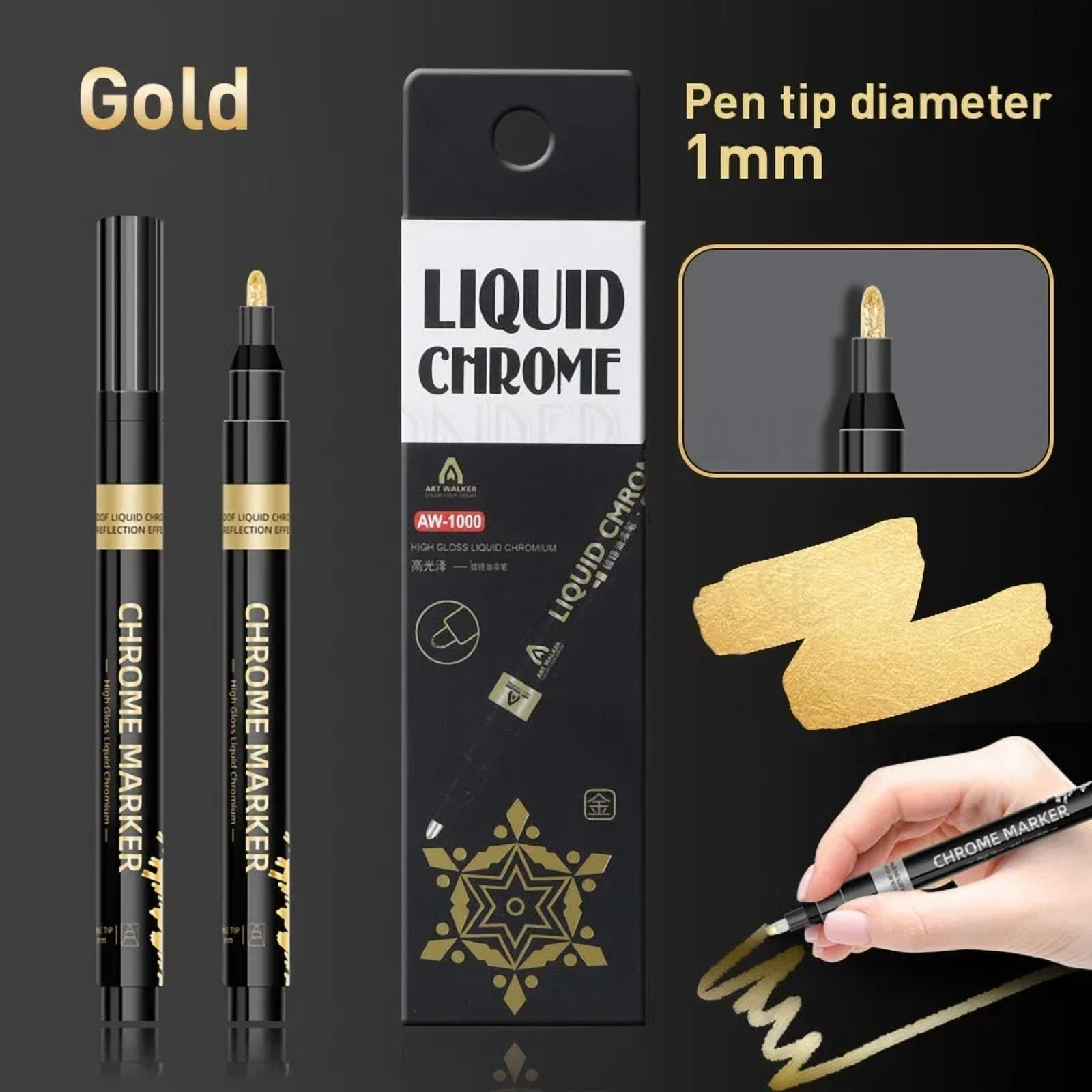 1/2/3/4Pcs Chrome Mirror Marker Pen, 0.7mm 1mm 2mm DIY Reflective Paint Pen, Permanent Gold Silver Copper Marker Model Painting
