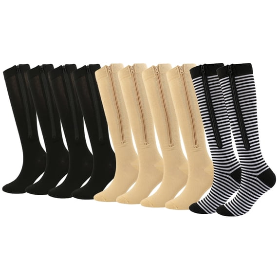 1/2/3/5 Pairs 20-30mmhg Compression Socks with Zipper for Men & Women Close Toe Knee High Sports Clothing Stocking Athletic Socks