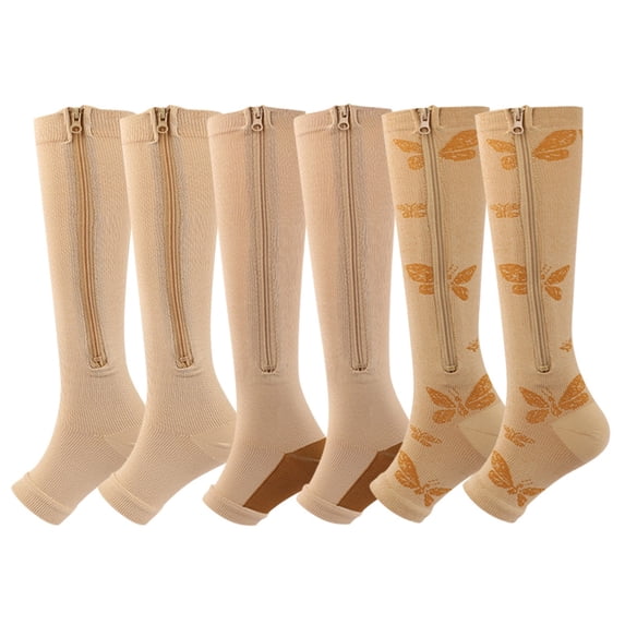 1/2/3/5 Pairs 20-30mmhg Compression Socks with Zipper for Men & Women Open Toe Knee High Sports Clothing Stocking Athletic Socks