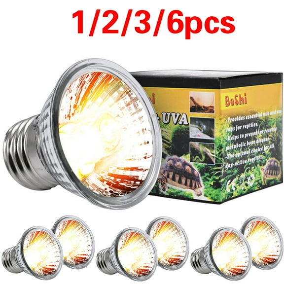 1/2/3/6-Pack UVA+UVB 25W/50W/75W Bulbs, Heat and Light for Reptile and Amphibian Tanks, Terrariums and Cages, Works with various lamp accessories