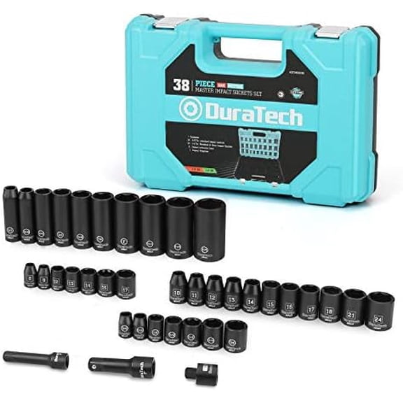 1/2" & 3/8" Drive Impact Socket Set, 38-piece Socket Set, Metric/SAE Sockets with Extension Bars and Impact Adapter$$Tools & Hardware Other