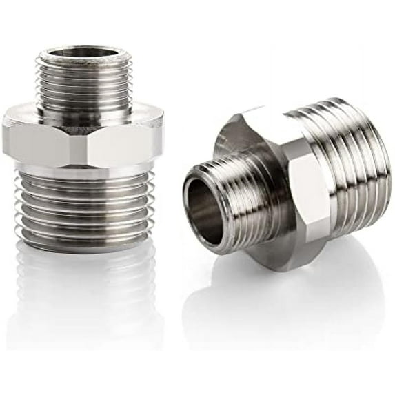 1/2 to 3/8 Reducer Faucet Adapter - Compression Brass Pipe Fitting, 3/8 Male to 1/2 Male Supply Line Adapter for RV Kitchen Plumbing, Water Hose Pipe Connector with Rubber Washer, (2 Pack)