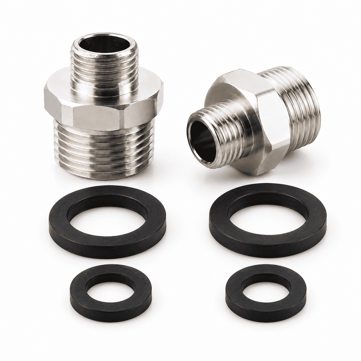 1/2 to 3/8 Reducer Faucet Adapter - Compression Brass Pipe Fitting, 3/8 Male to 1/2 Male Supply Line Adapter for RV Kitchen Plumbing, Water Hose Pipe Connector with Rubber Washer, (2 Pack)