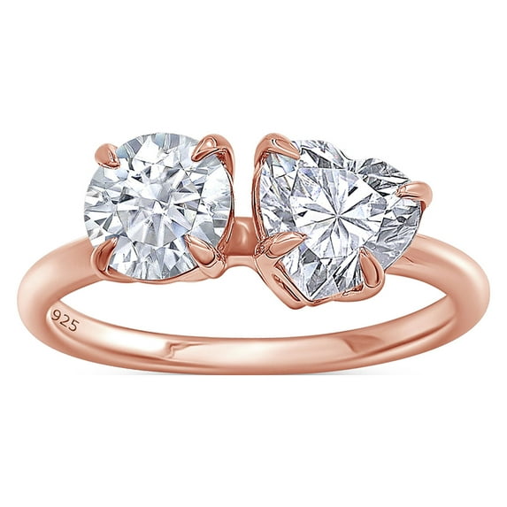 1 2/3 CT 6MM Round Shape & 6.5MM Heart Cut Lab Created Moissanite Diamond Toi Et Moi 2-Stone Engagement Wedding Ring For Women In 14K Rose Gold Over Sterling Silver (G-H/VVS1, 1.66 Cttw)-4.5