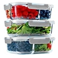 thumbnail image 1 of 1 & 2 & 3 Compartment Glass Meal Prep Containers (3 Pack, 35 Oz)- Food Storage Containers with GRAY Lids, Portion Control, BPA Free, Microwave, Oven and Dishwasher Safe, Airtight, Leakproof, 1 of 7