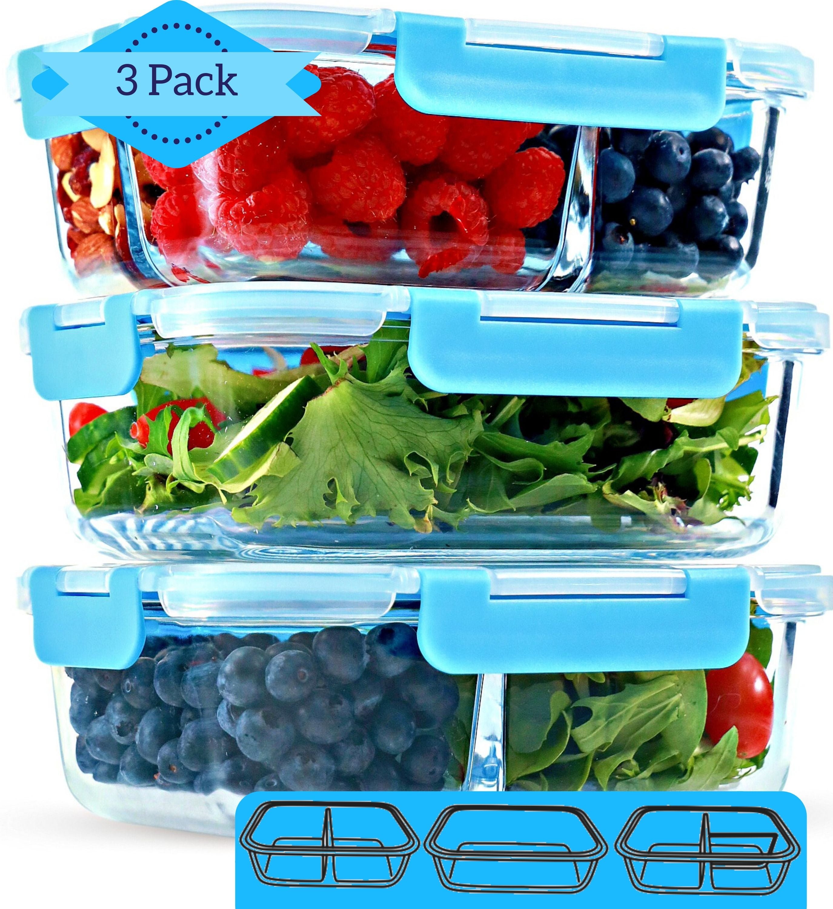 1 & 2 & 3 Compartment Glass Meal Prep Containers (3 Pack, 35 oz) - Glass  Food Storage Containers with Lids, Glass Bento Box Containers, Portion