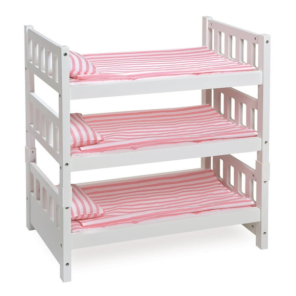 1-2-3 Convertible Doll Bunk Bed with Bedding and Free Personalization Kit - Pink/Stripe
