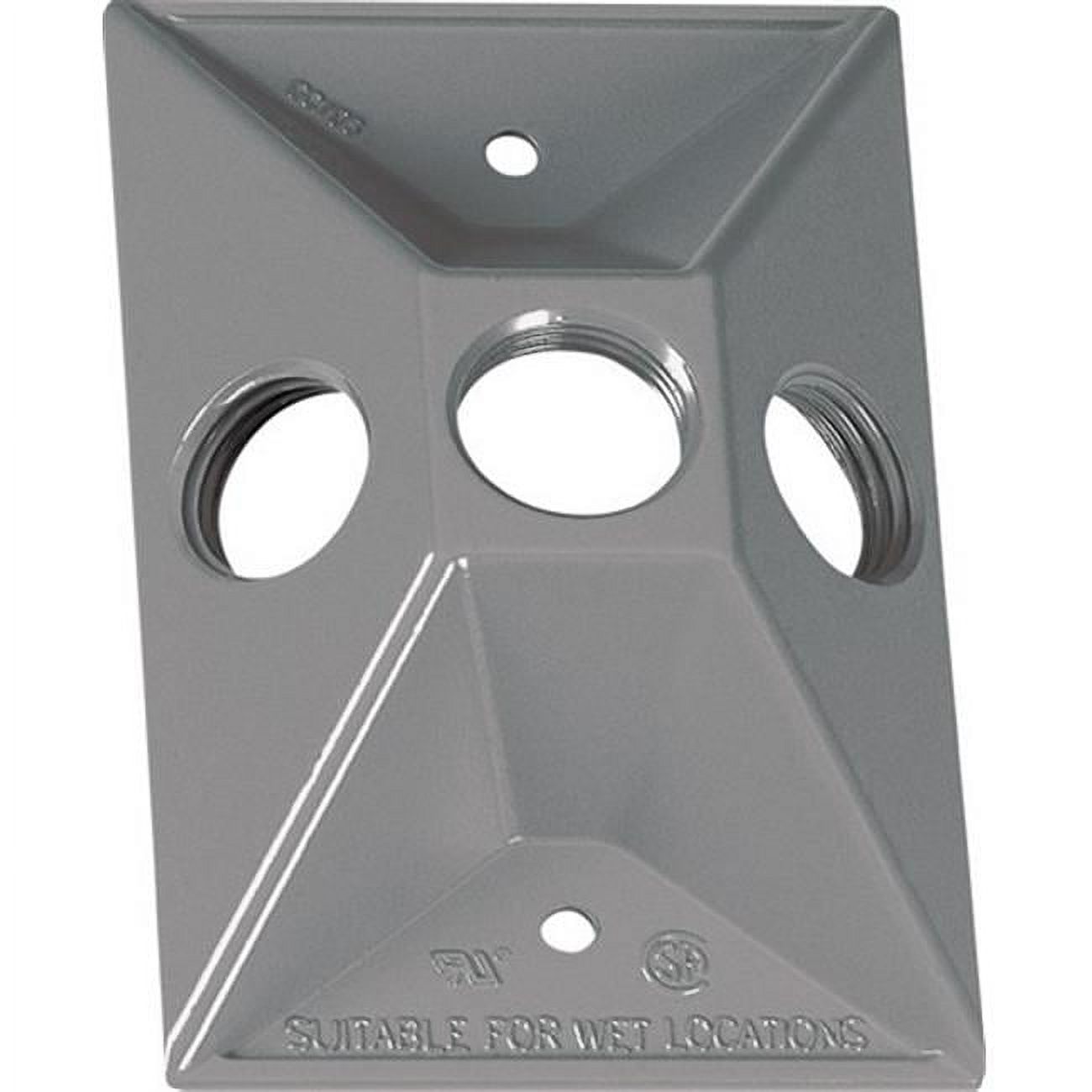 1/2" 3 Hole 1Gang Rectangular Lamp Holder Cover, Grey Sigma Electric
