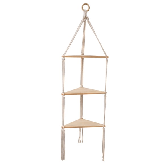 1/2/3 Layer Retro Rope Wood Hanging Rack Corner Wall Shelf House Storage Organizer Ladder Floating Shelves for Bedroom