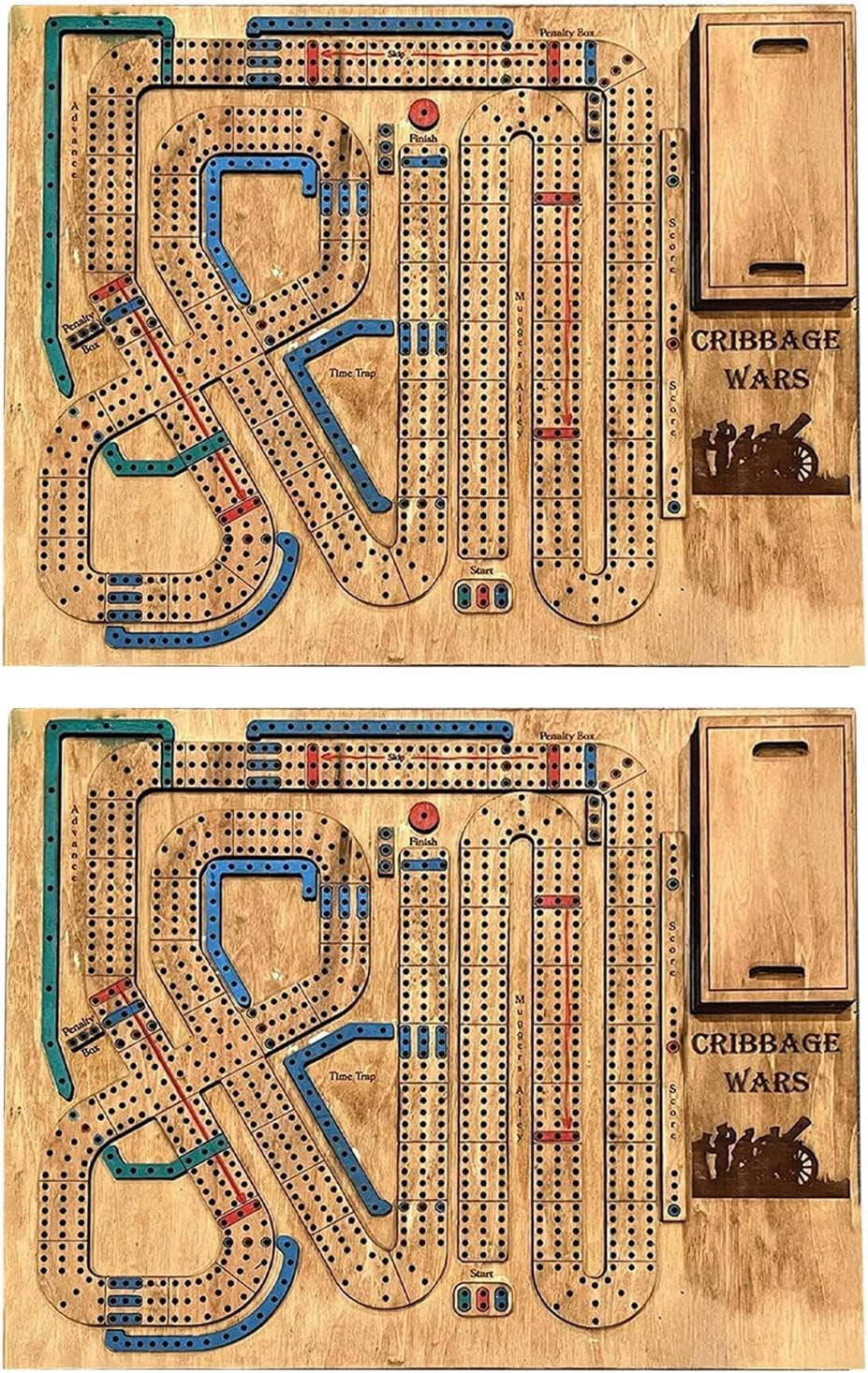 Offelec 15 Inch Wooden Cribbage Board Game Set – 3-Track, Storage For Cards & Pegs, Travel Friendly - View #3