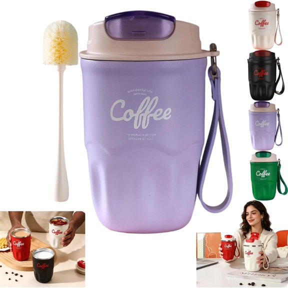 1/2/3 Pack Coffee Vacuum Flask,Portable Coffee Cup with Lid & Handle,Stainless Steel Insulated Water Bottle for Home,Office,and Outdoor,Insulated Travel Drinkware (Purple, Temperature display version