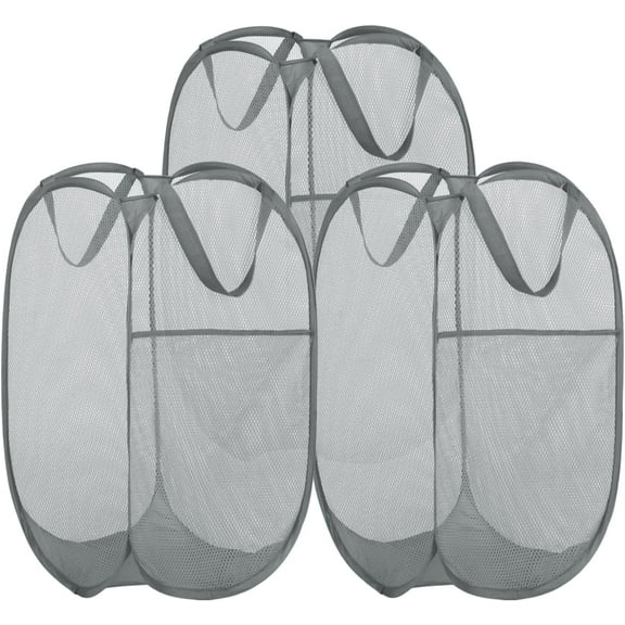 1/2/3 Pack Deluxe Strong Mesh Pop up Laundry Hamper Basket with Side Pocket for Laundry Room, Bathroom, Kids Room, College Dorm or Travel