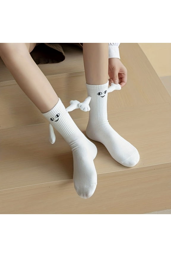 1/2/3 Pairs Unisex Adorable Holding Hands Magnetic Crew Socks, Comfy Breathable Casual Thermal Socks, Winter & Autumn