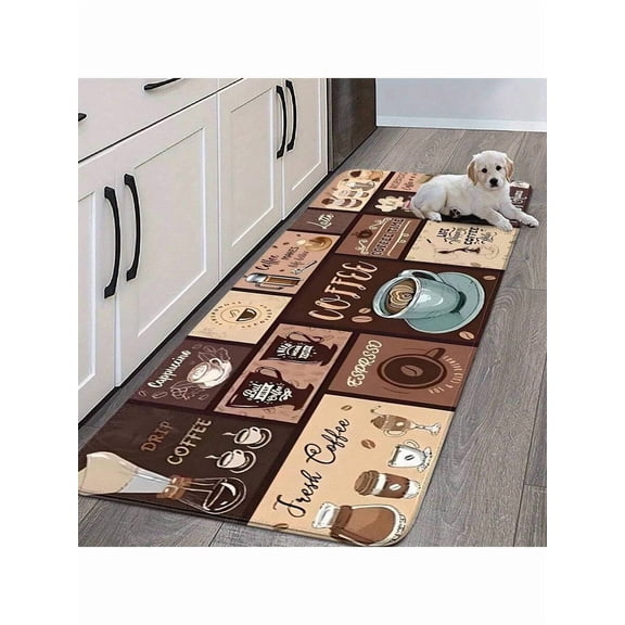 1/2/3 Pc Coffee Pattern Kitchen Rug, Retro Polyester Anti-Slip Kitchen Mat For Kitchen ,Room Decor